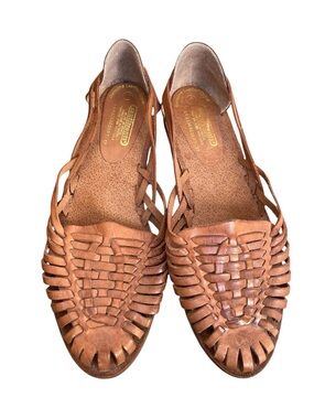 Vintage Sentiments Woven Tan Leather Huaraches Closed Toe Boho Flats